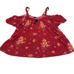 Torrid Red Floral Cold Shoulder Gauze Top Size 5X Short Sleeve TopNWT